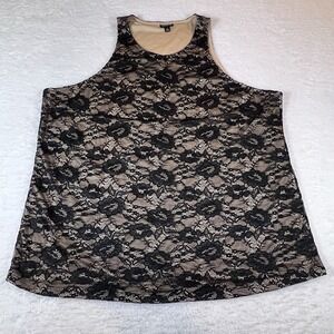 Torrid Lace Tank Top Size 3 Black Nude Lined Sleeveless Stretch Blouse